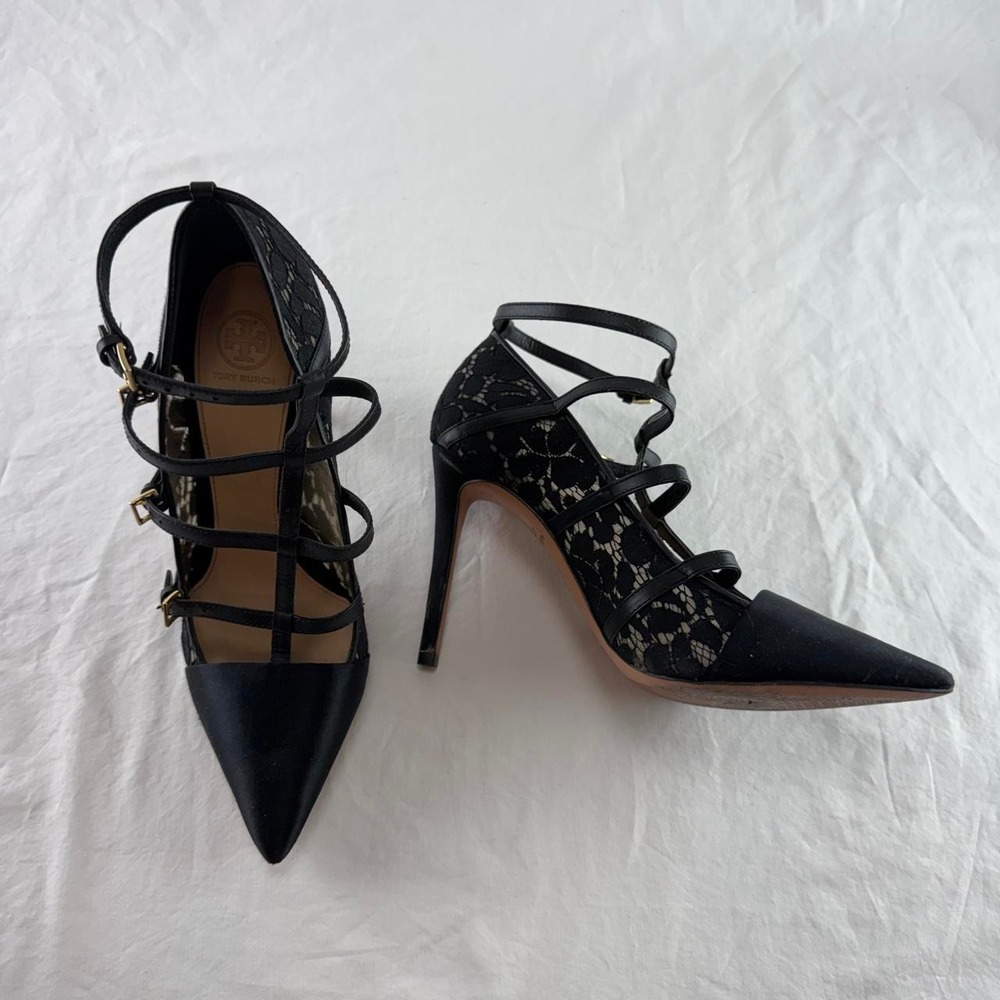 Tory Burch Sutton 100mm Pump Camellia Lace Strappy Womens 10M